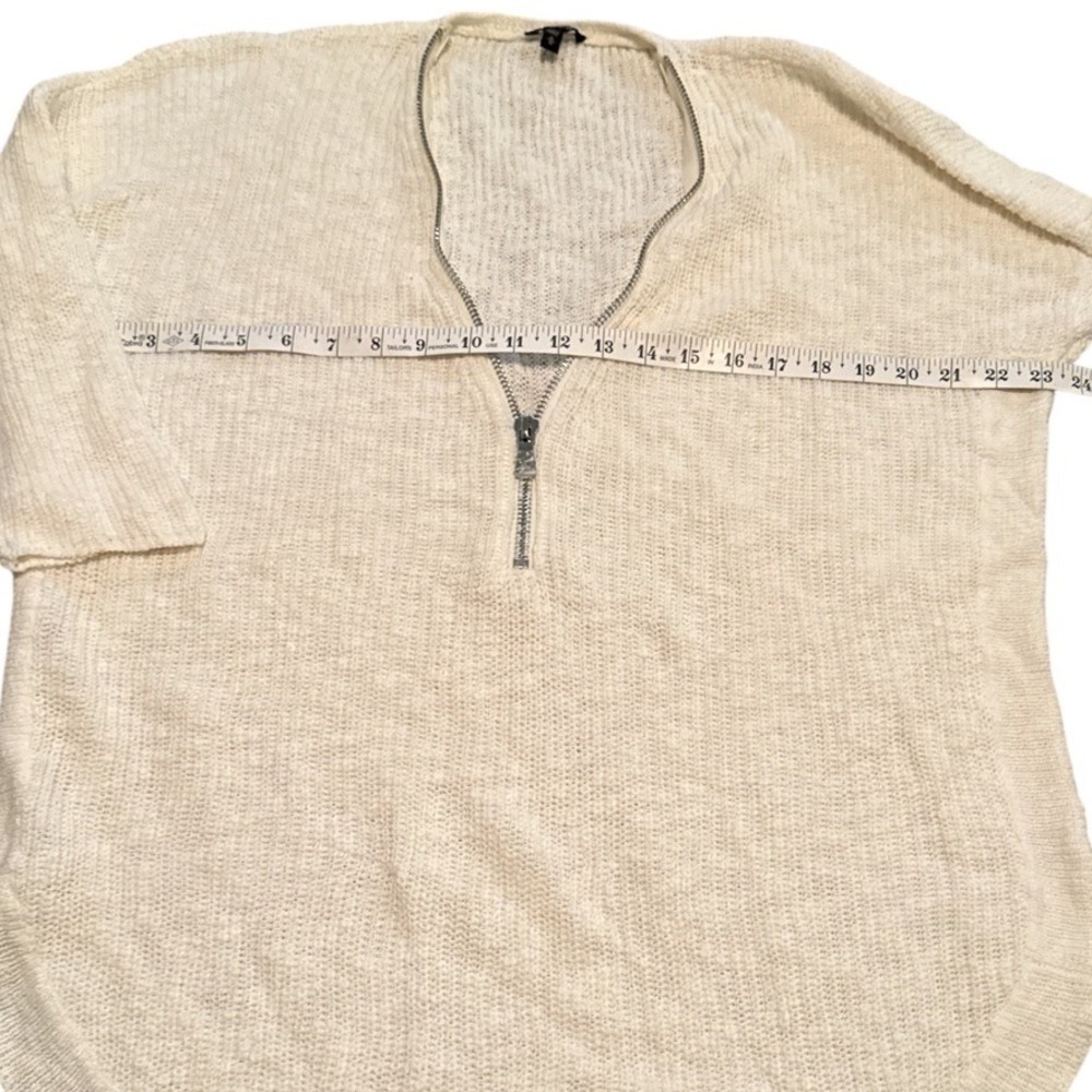 EXPRESS Cream Knit 3/4 Sleeve Sweater Women Sz M Layering Minimalist - Picture 5 of 7